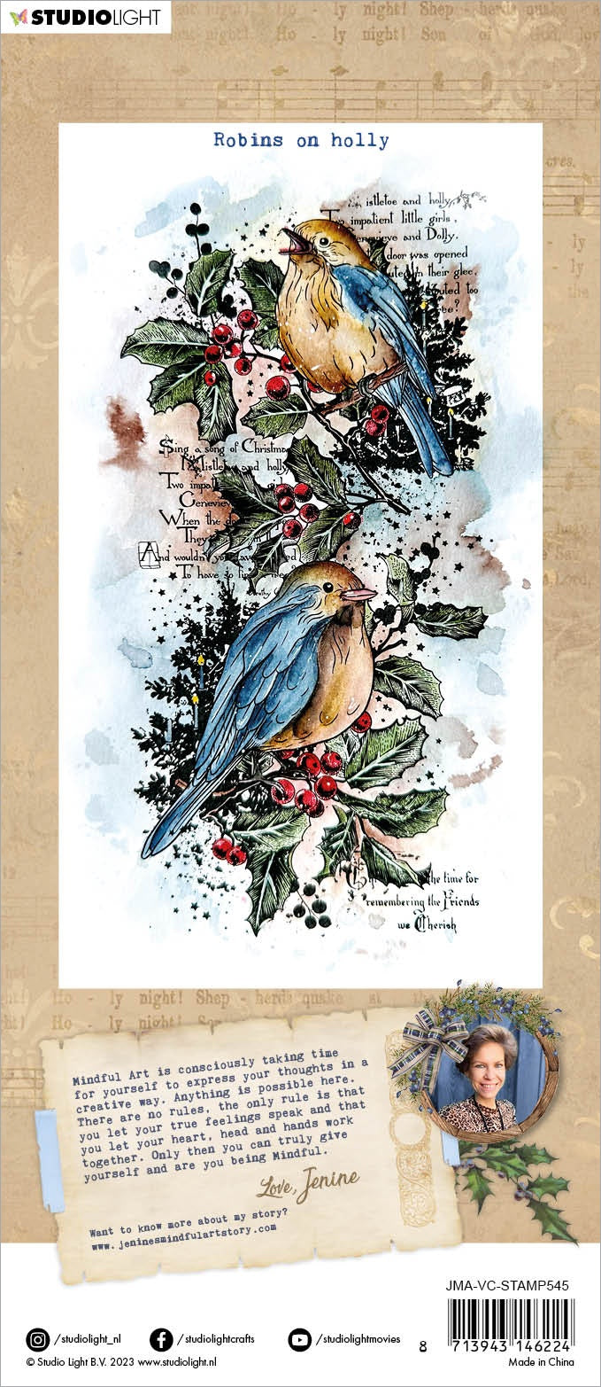 Studio Light Jenine's Mindful Art Clear Stamp - Nr. 545, Robins On Holly
