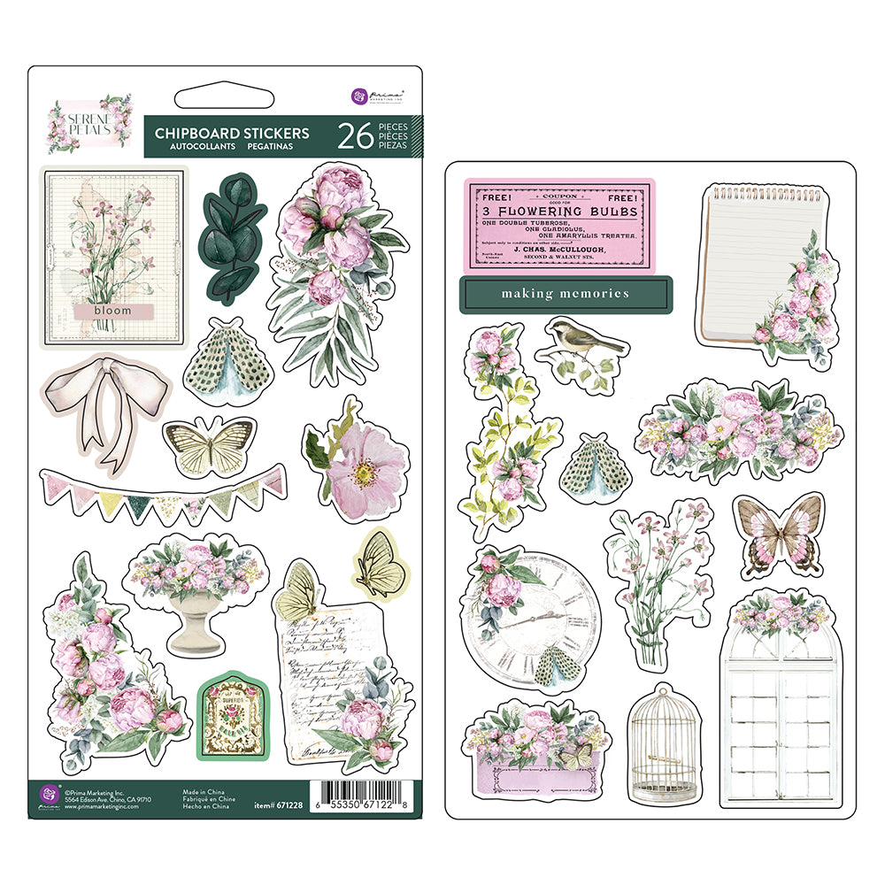 Prima - Serene Petals - Ephemera - Chipboard Stickers - Blooming Beauty