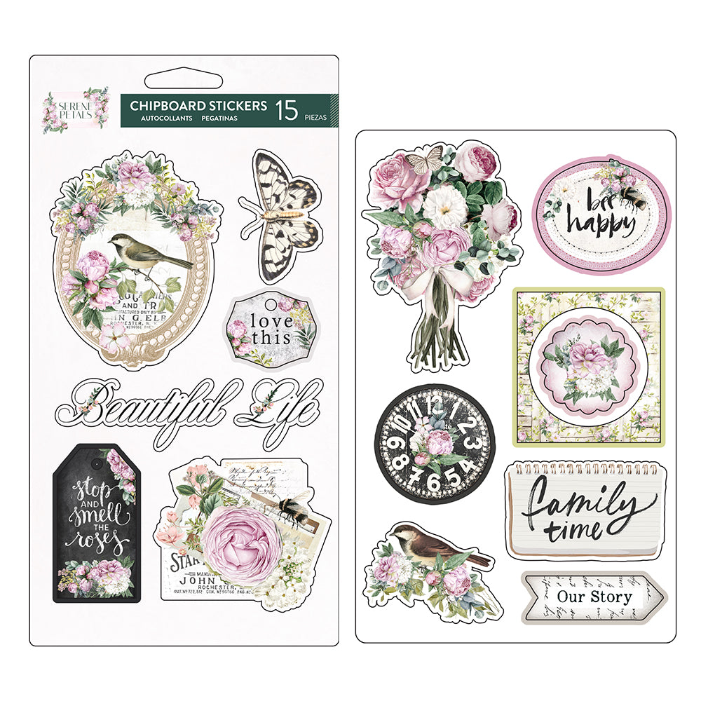 Prima - Serene Petals - Ephemera - Chipboard Stickers - Garden Whispers