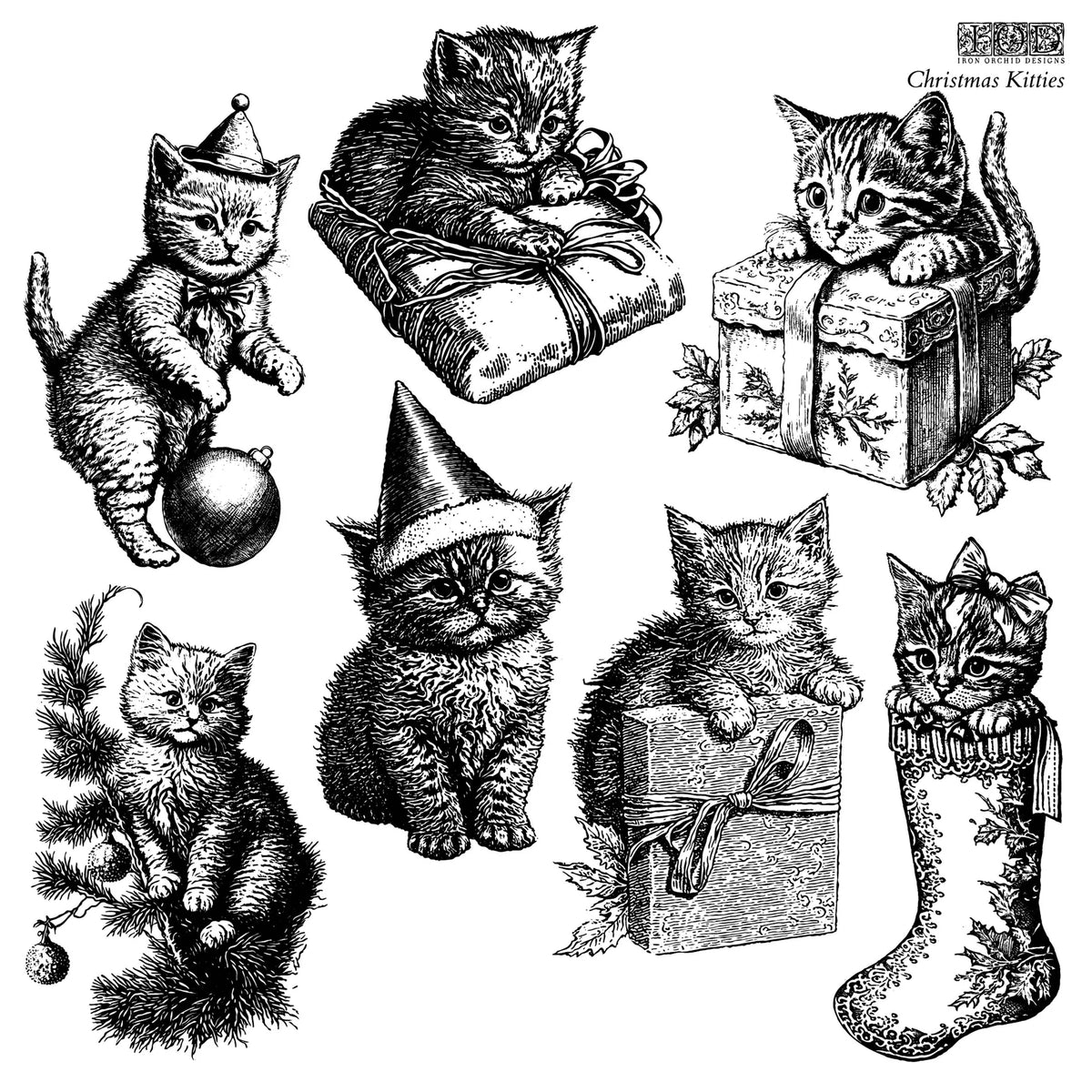 Iron Orchid Décor Stamp Set - 12x12 - Christmas Kitties