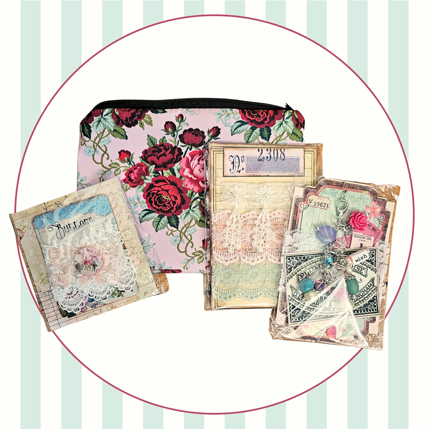 Vintage Goodie Bag - Handmade - Trim Pack, Button Snippets and Bead Dangle