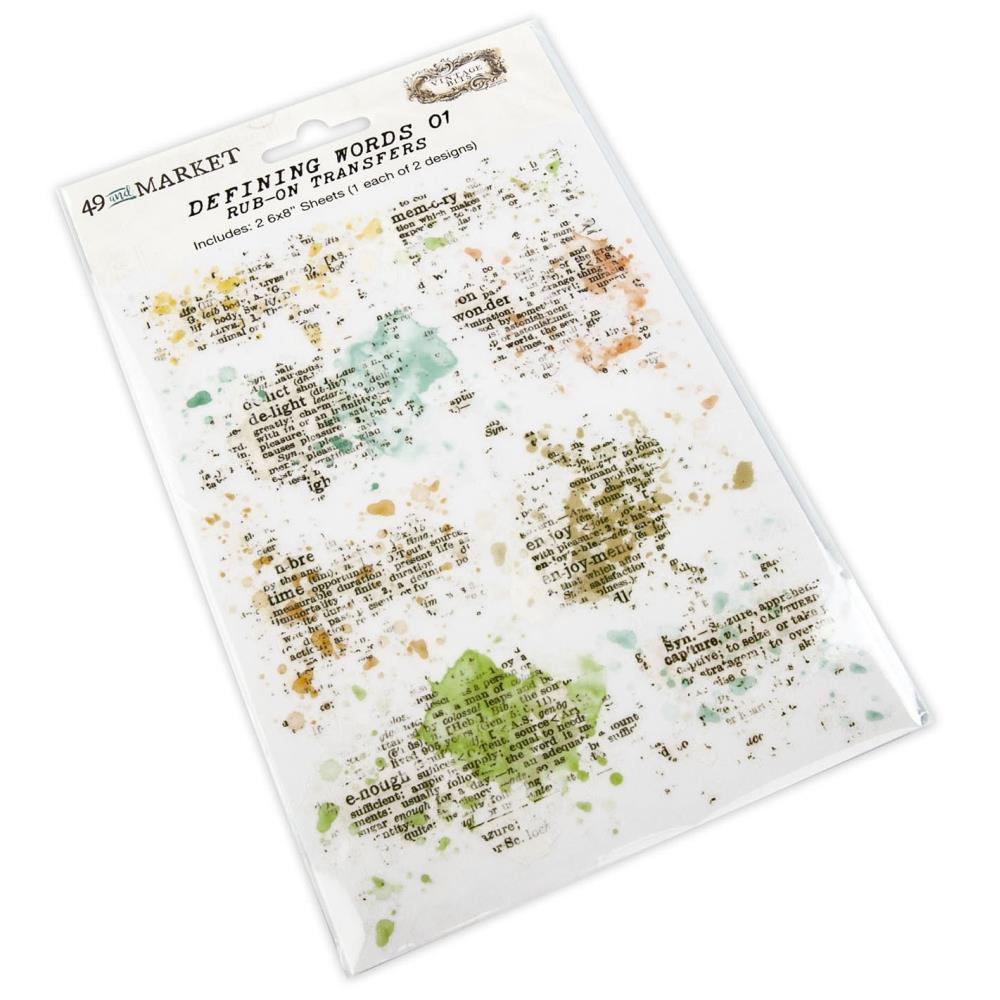 NEW! 49 and Market Essential Rub-Ons 6"x8" - 2 Sheets - Defining Words