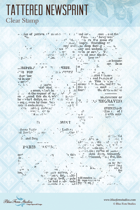 Blue Fern Stamp - Tattered Newsprint *