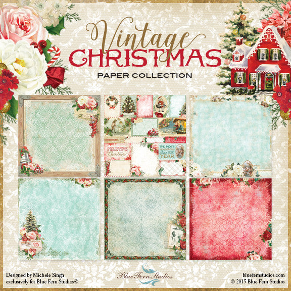 Blue Fern Pattern Paper Vintage Christmas Collection