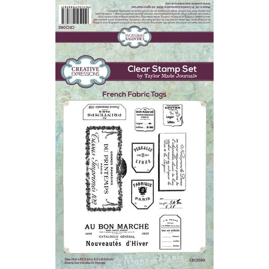 Creative Expressions Taylor Made Journals Clear Stamp 6"X8" - French Fabric Tags