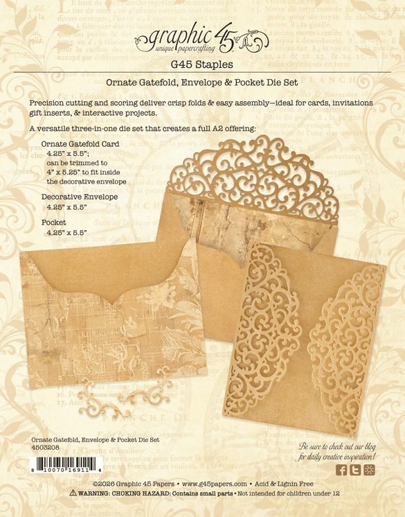Graphic 45 - Ornate Gatefold Envelope & Pocket Die