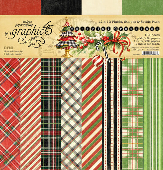 Merry-ful Greetings 12×12 Plaids & Stripes Pack - Graphic 45