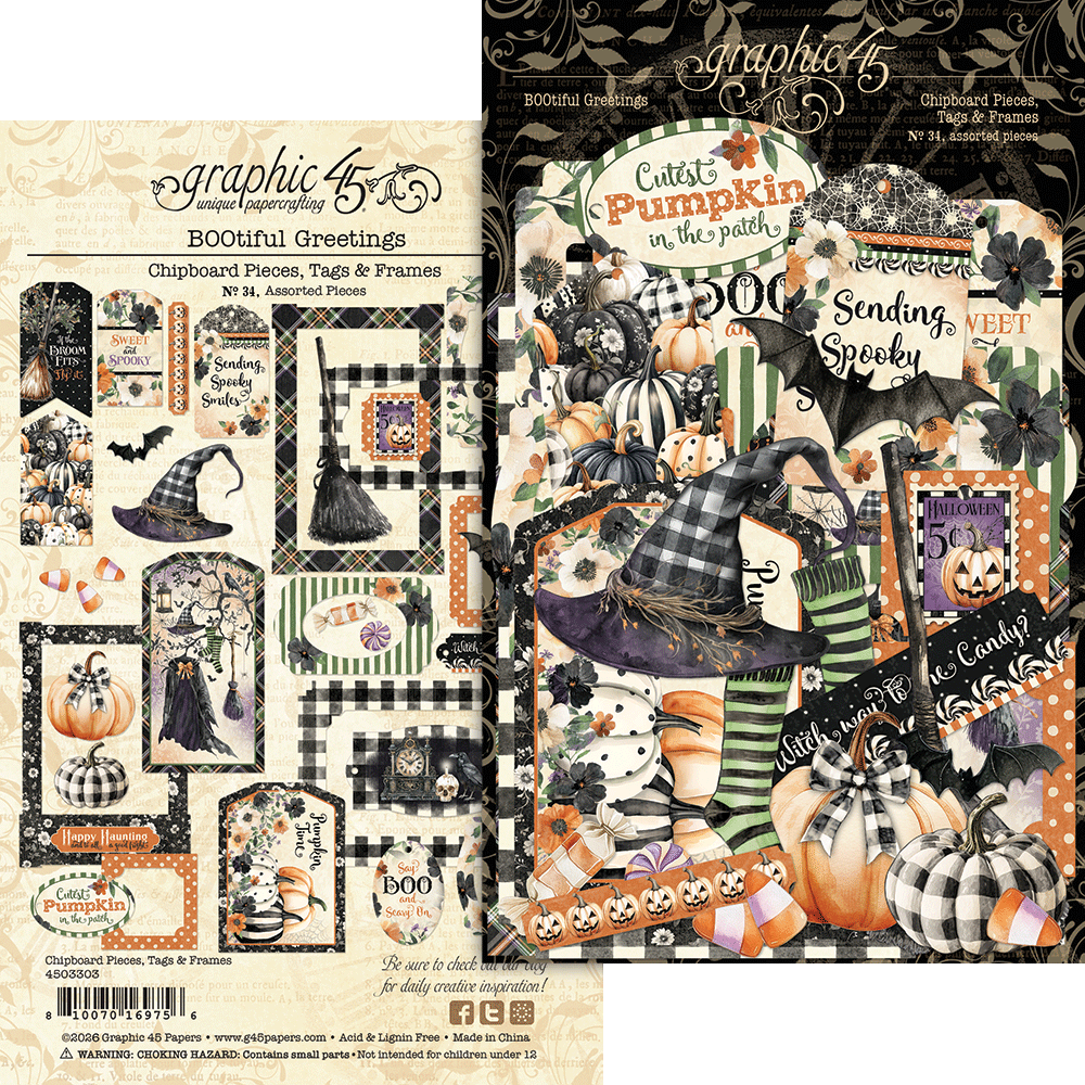 BOOtiful Greetings Chipboard Pieces, Tags & Frames- Graphic 45