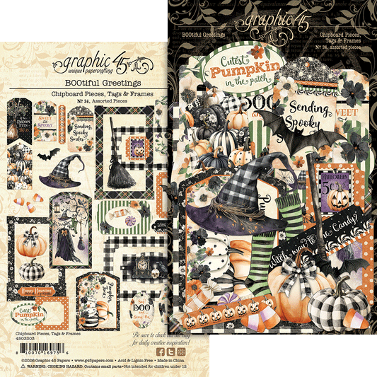 BOOtiful Greetings Chipboard Pieces, Tags & Frames- Graphic 45