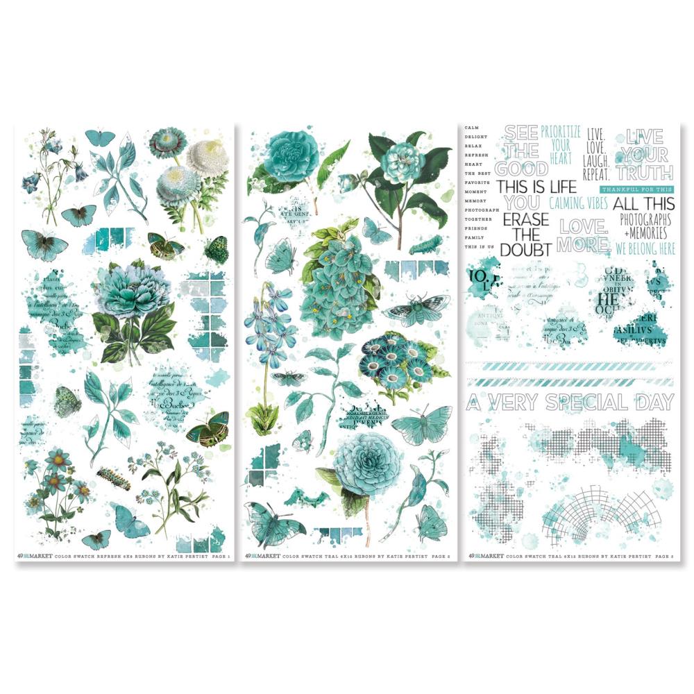 49 And Market Color Swatch: Teal Rub-On Transfer Set