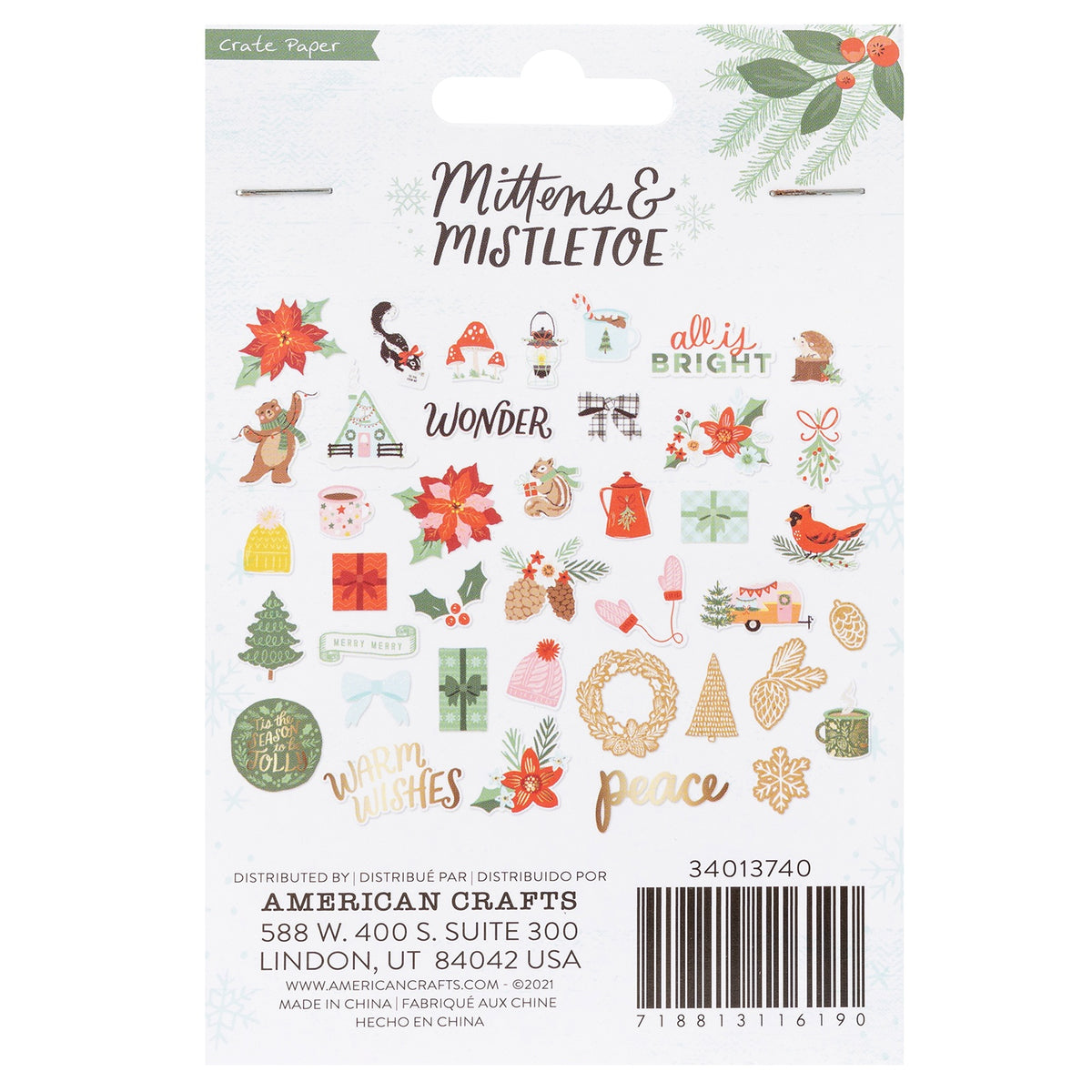 Mittens & Mistletoe Ephemera Die-Cuts 40/Pkg - Icons W/Gold Foil Accents