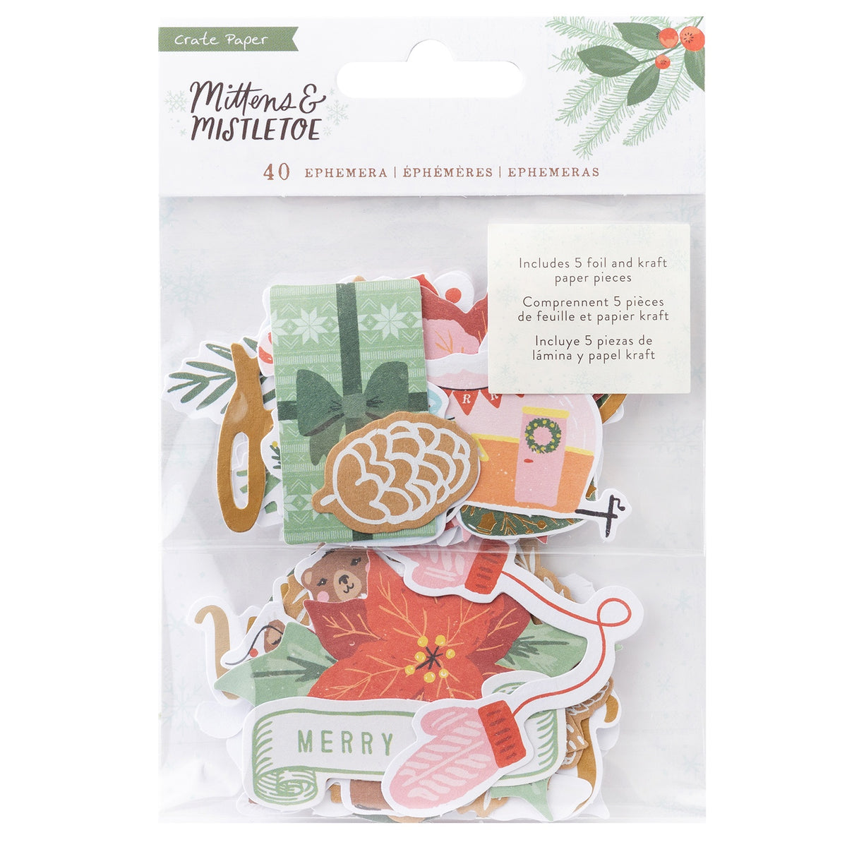 Mittens & Mistletoe Ephemera Die-Cuts 40/Pkg - Icons W/Gold Foil Accents