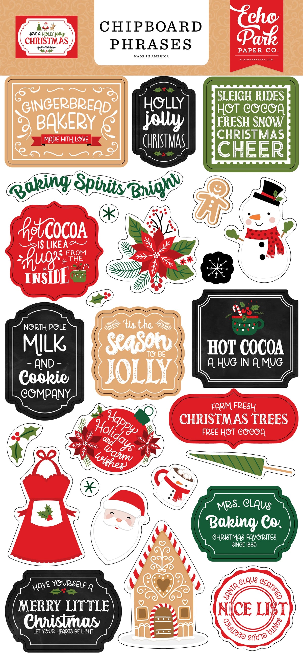Echo Park Chipboard 6"X13" - Phrases, Have A Holly Jolly Christmas