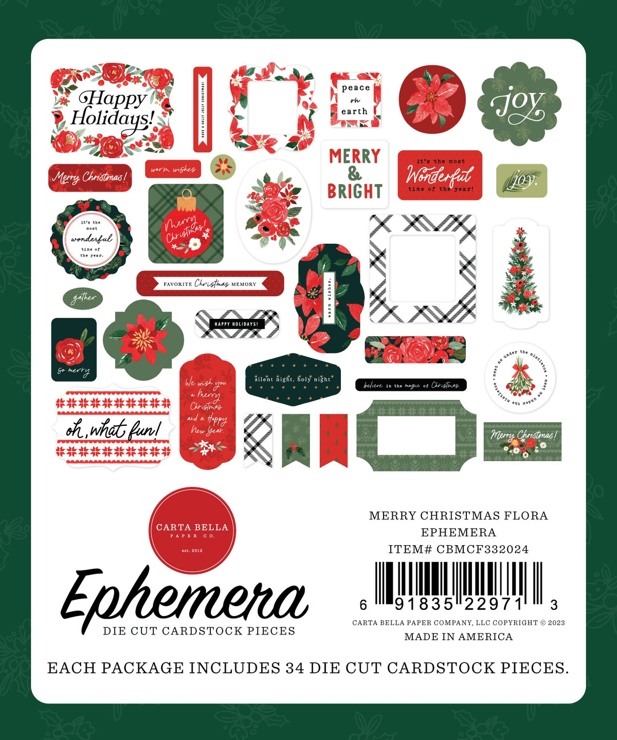 Carta Bella Cardstock Ephemera - Merry Christmas Flora