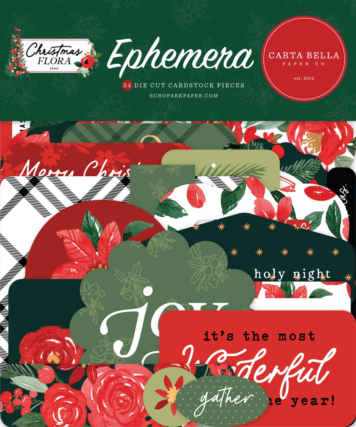 Carta Bella Cardstock Ephemera - Merry Christmas Flora