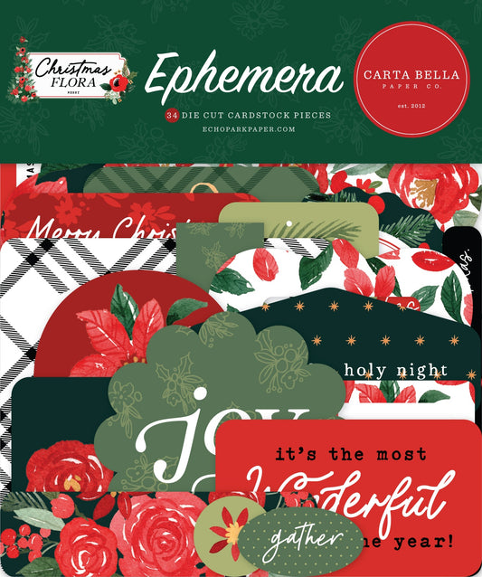 Carta Bella Cardstock Ephemera - Merry Christmas Flora