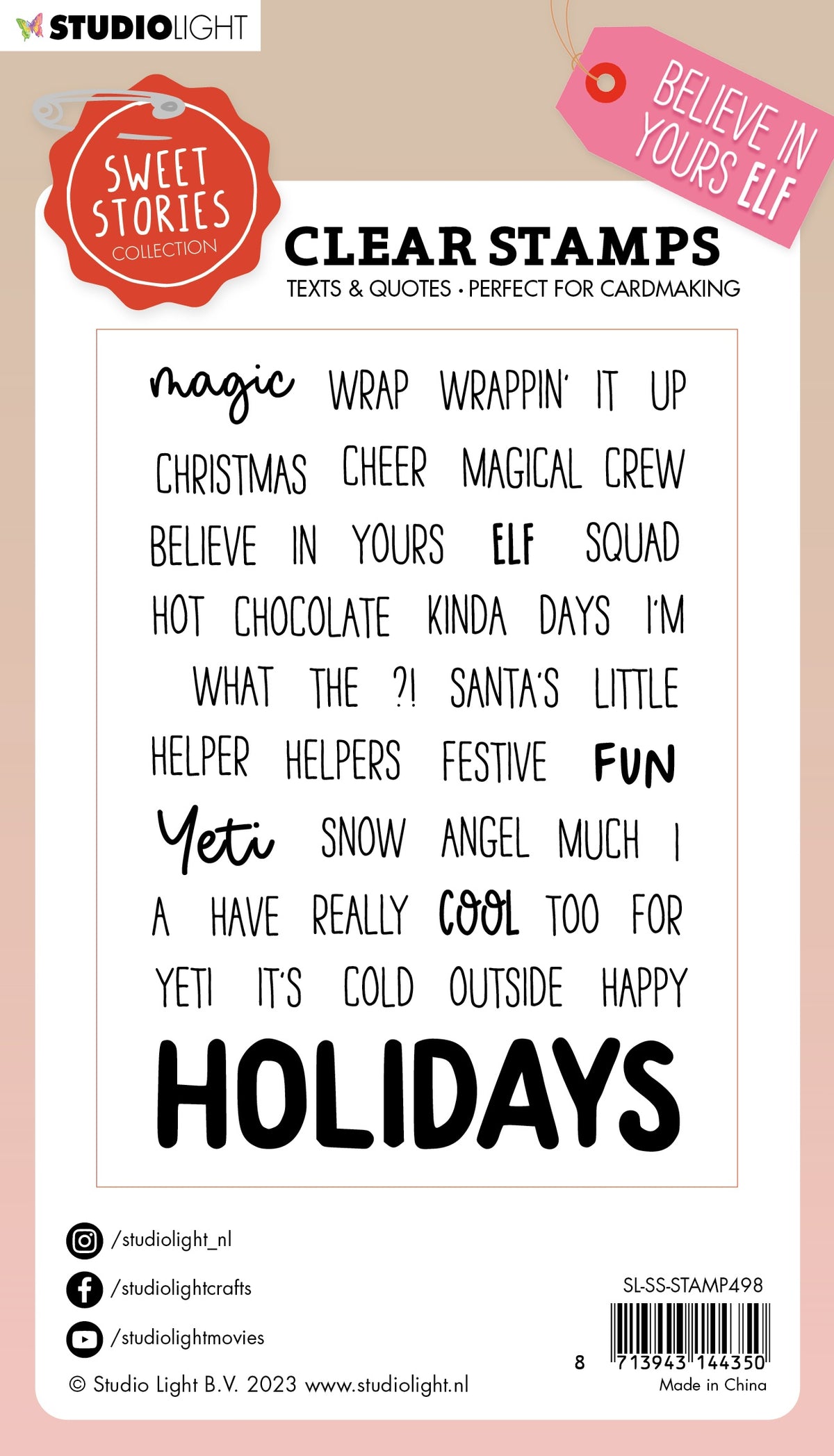 Studio Light Sweet Stories Clear Stamp - Nr. 498, Quotes Believe In Yours Elf