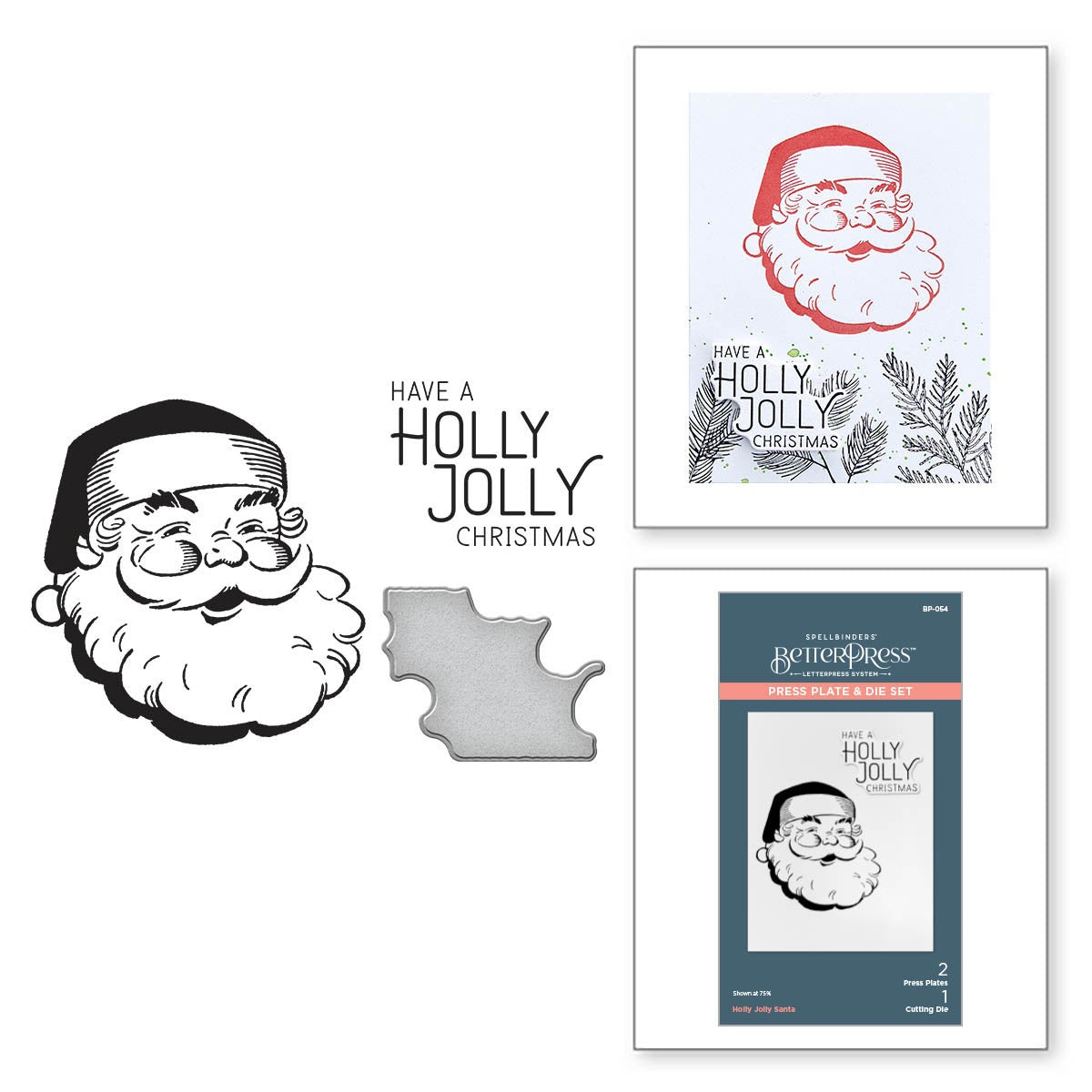 Spellbinders BetterPress Letterpress Press Plates & Die Set - Holly Jolly Santa