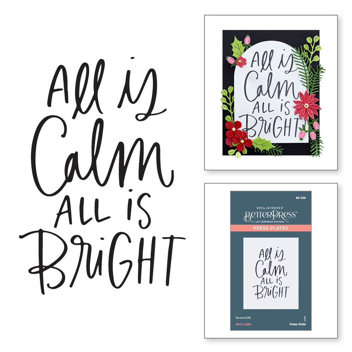 Spellbinders BetterPress Letterpress Press Plates & Die Set - All is Calm