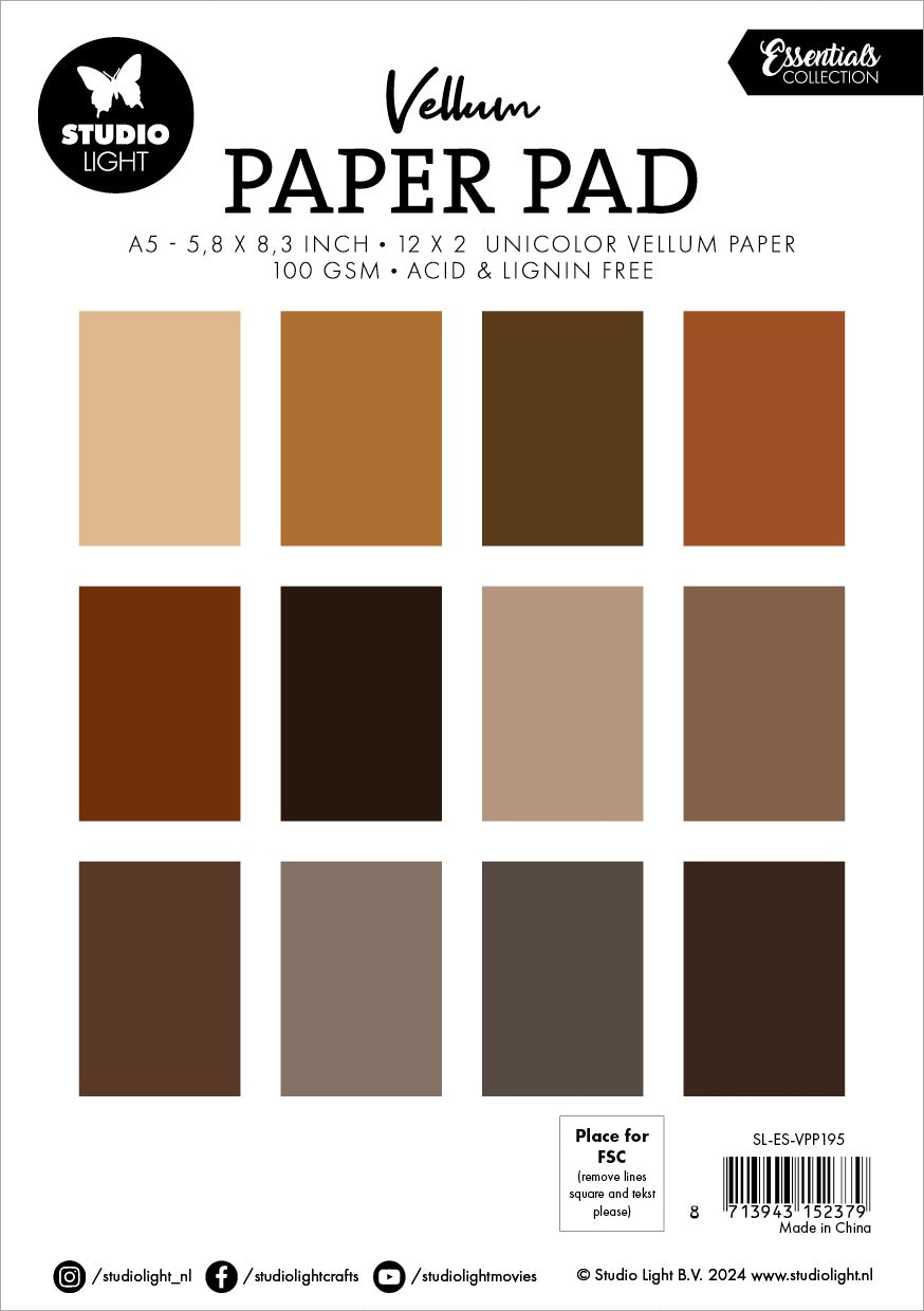 Studio Light Vellum Essentials Paper Pad - Shades of Brown