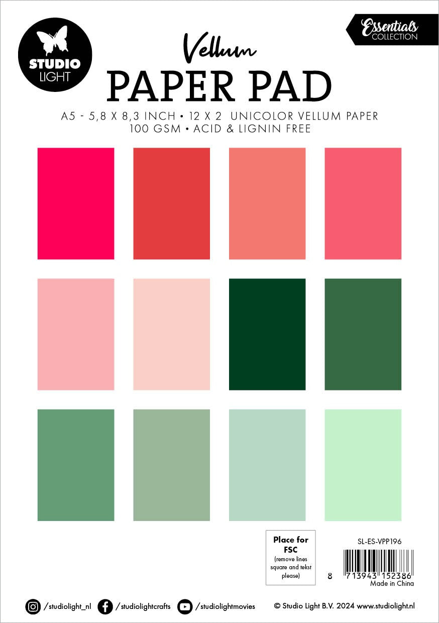 Studio Light Vellum Essentials Paper Pad - Shades of Christmas