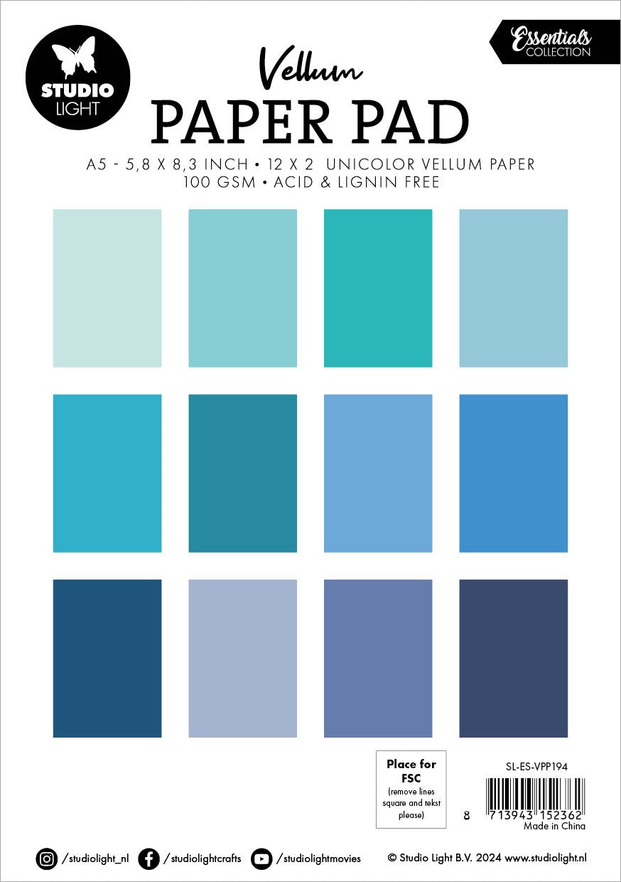 Studio Light Vellum Essentials Paper Pad - Shades of Blue