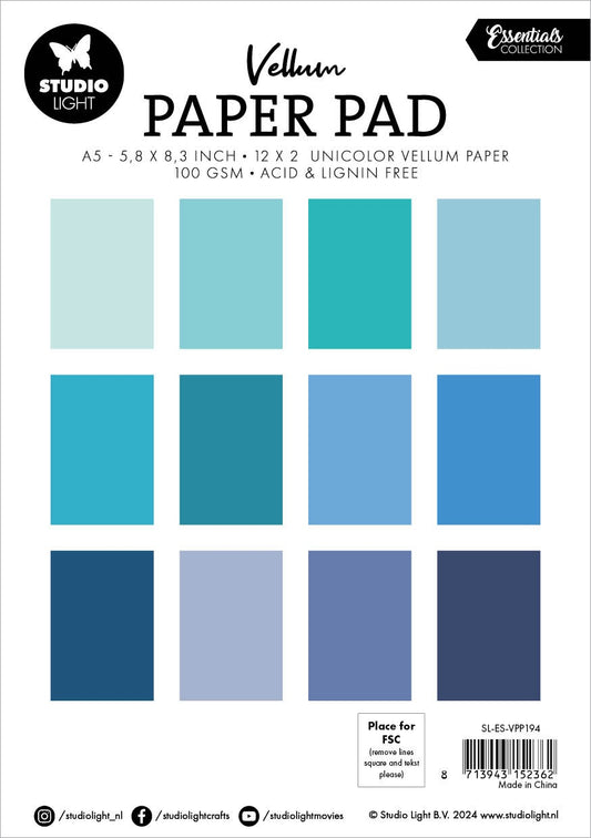 Studio Light Vellum Essentials Paper Pad - Shades of Blue