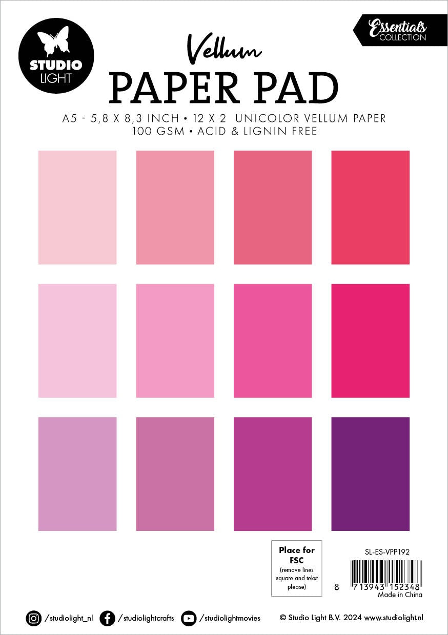 Studio Light Vellum Essentials Paper Pad - Shades of Pink