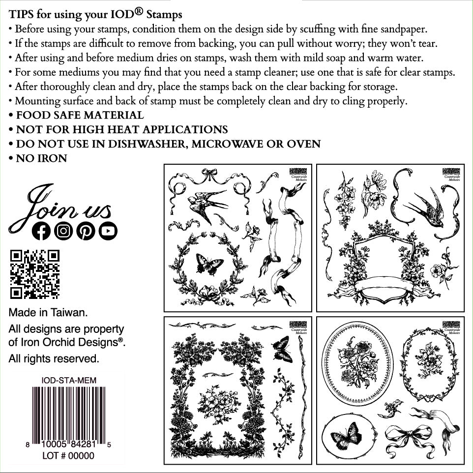 Iron Orchid Designs - Countryside Memoirs 6x6 Stamps - (4 Stamp Sheets)