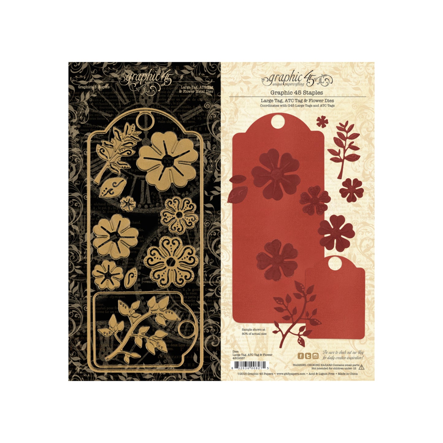 Graphic 45 - Large Tag, ATC Tag & Flower Metal Dies