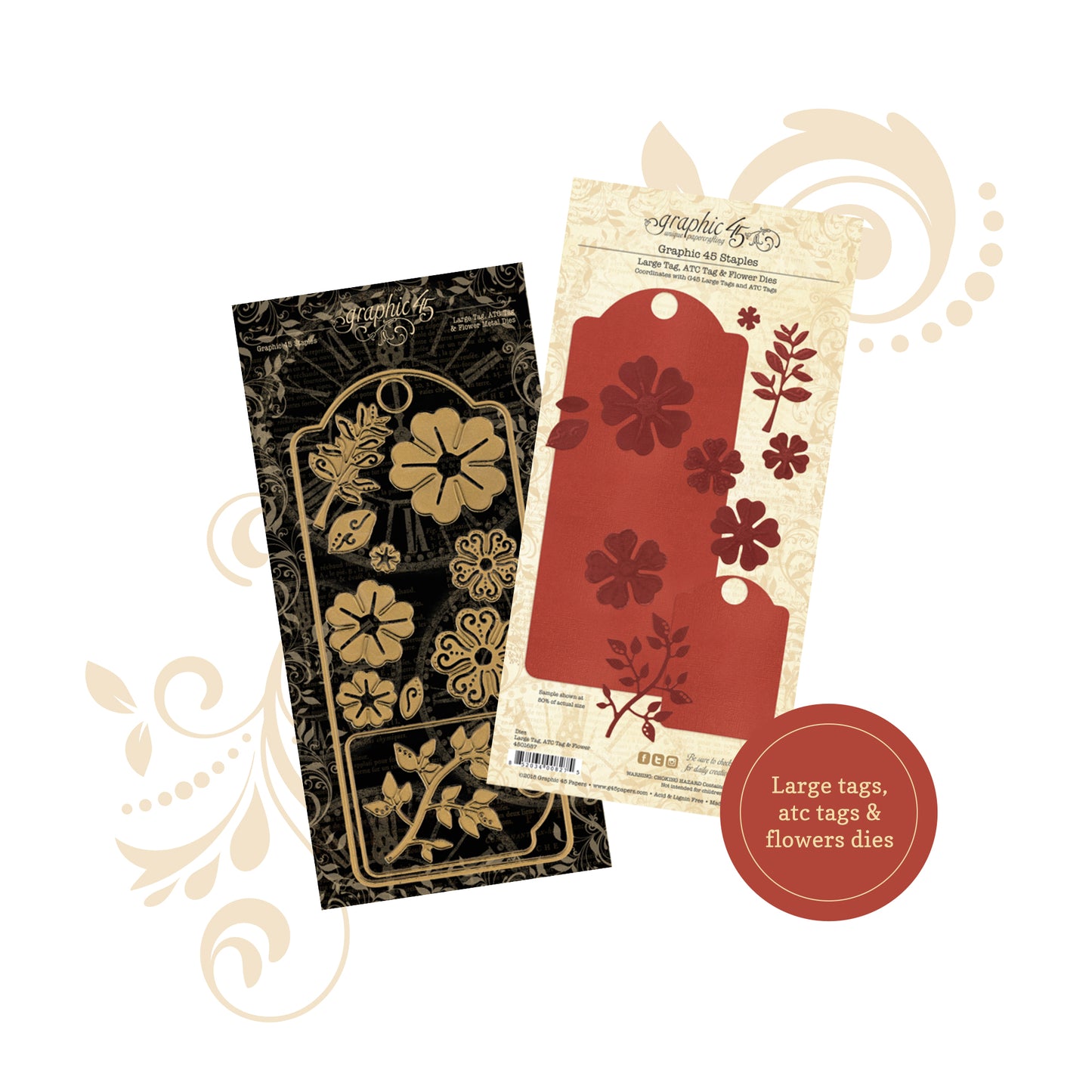 Graphic 45 - Large Tag, ATC Tag & Flower Metal Dies