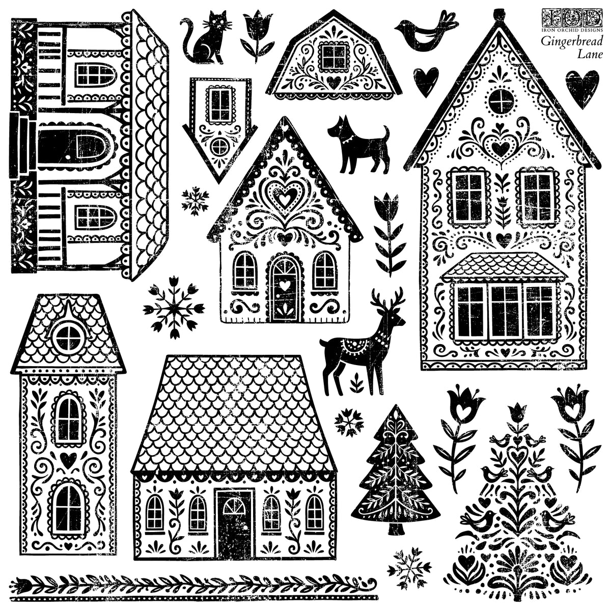 Gingerbread Lane - 12x12 IOD Stamp - Iron Orchid Designs - LIMITED EDITION