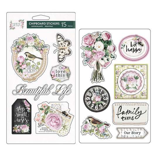 Prima - Serene Petals - Ephemera - Chipboard Stickers - Garden Whispers
