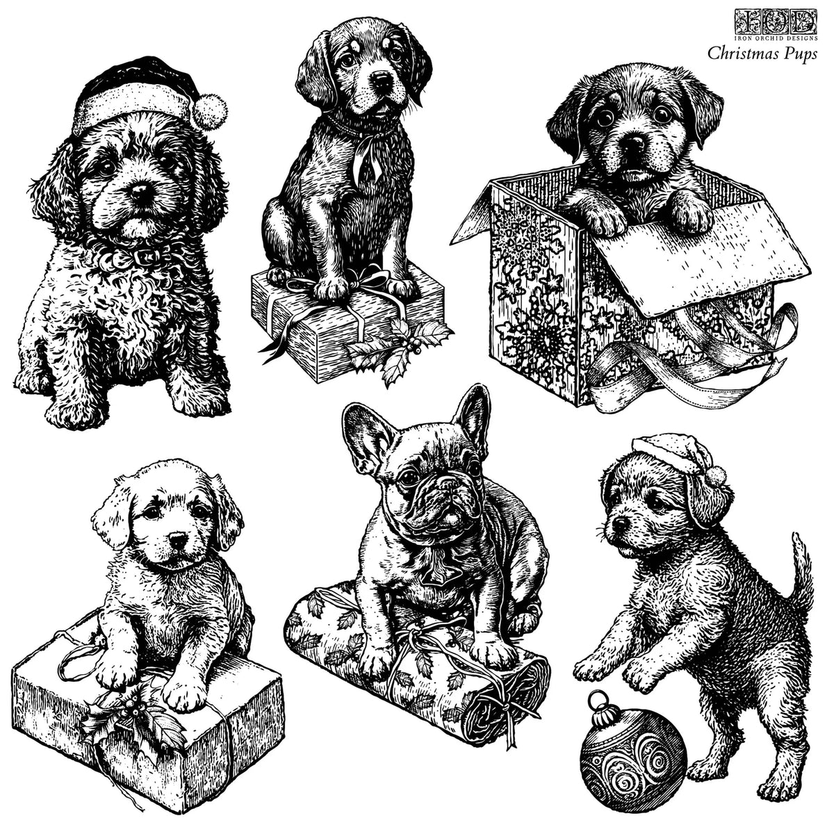 Iron Orchid  Décor Stamp Set - 12x12 - Christmas Pups