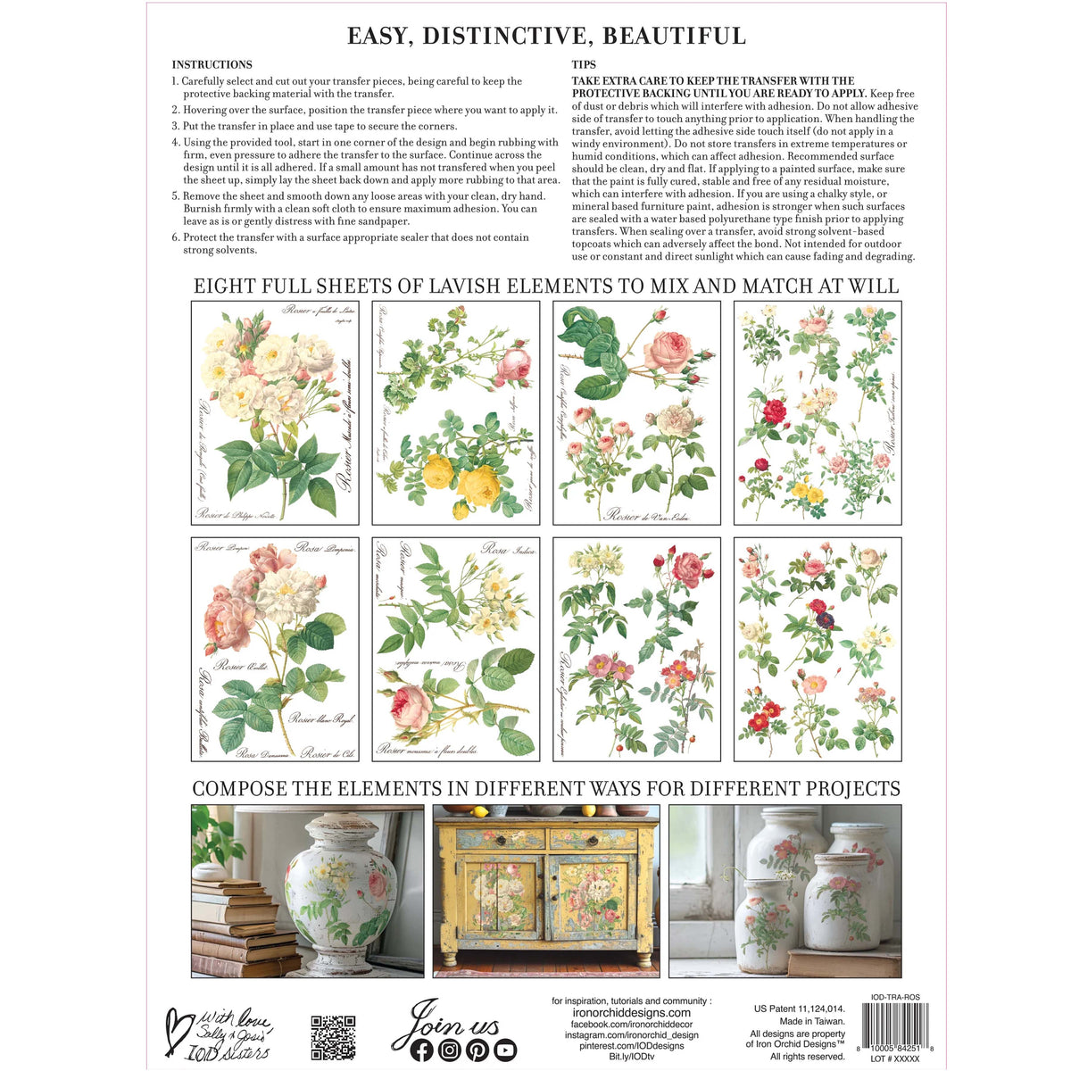 Iron Orchid Rose Botanical Transfer - 12x16