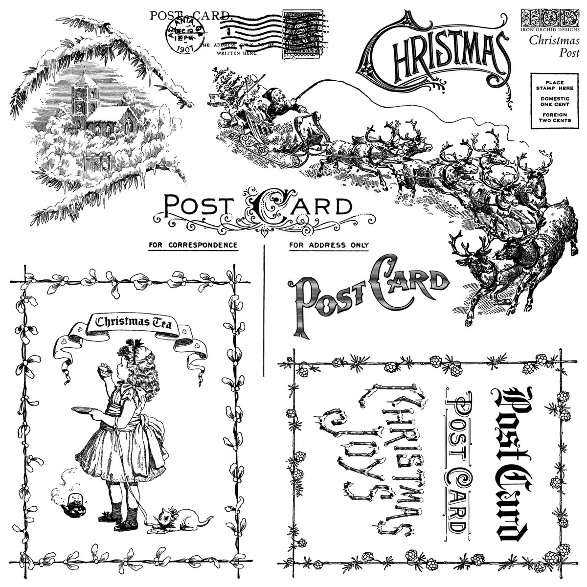 Christmas Post - 12x12 IOD Stamp - Iron Orchid Designs