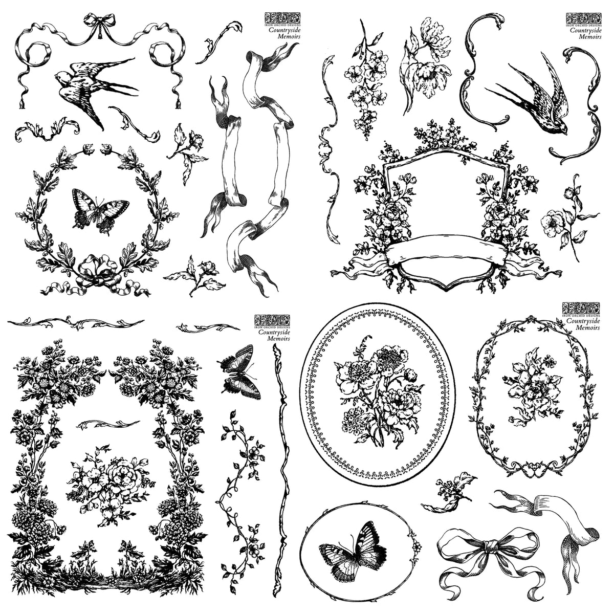 Iron Orchid Designs - Countryside Memoirs 6x6 Stamps - (4 Stamp Sheets)