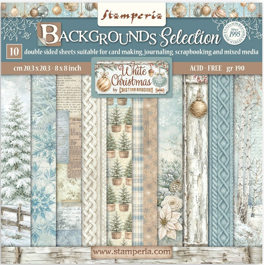 Stamperia White Christmas Background 8x8 Paper Pad - Double -Sided