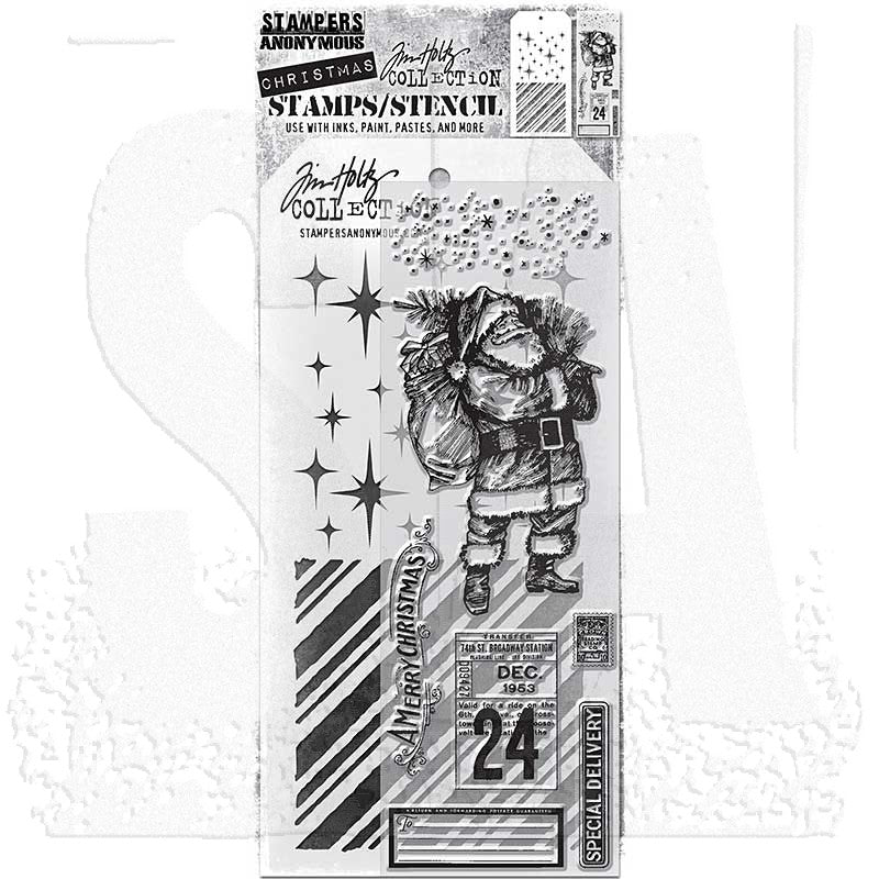 Tim Holtz Mixed-Media Stamps & Stencil Set: Vintage Holiday