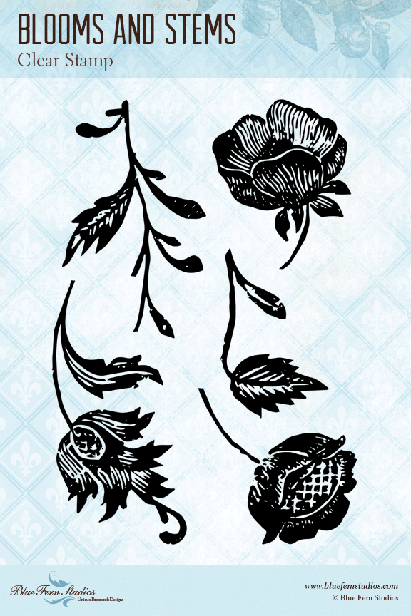 Blue Fern Stamp - Blooms and Stems *