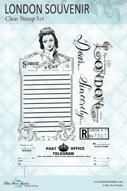 Blue Fern Stamp - London Souvenir Stamp Set - Jane's Memoirs - Designed by Jen Bishop