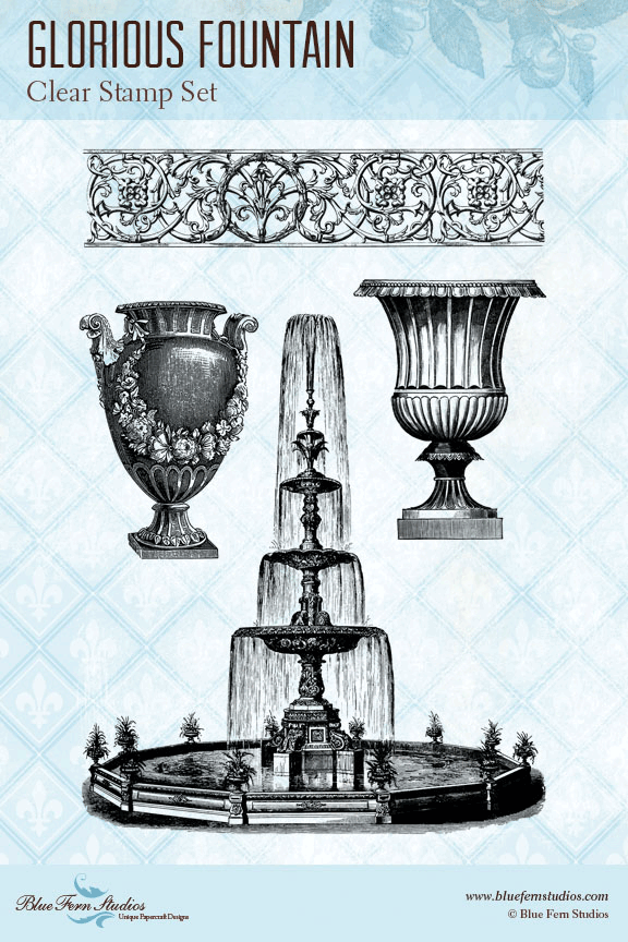 Blue Fern Studios Stamp - Glorious Fountain - NEW *