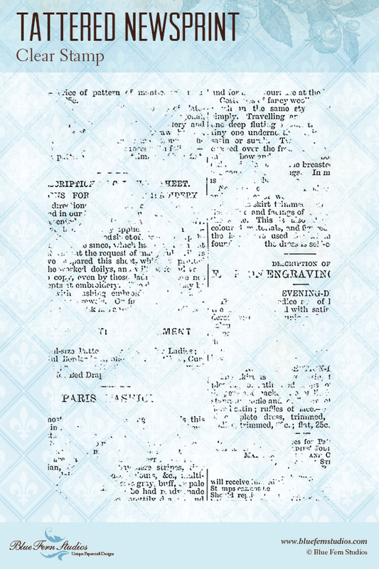 Blue Fern Stamp - Tattered Newsprint *