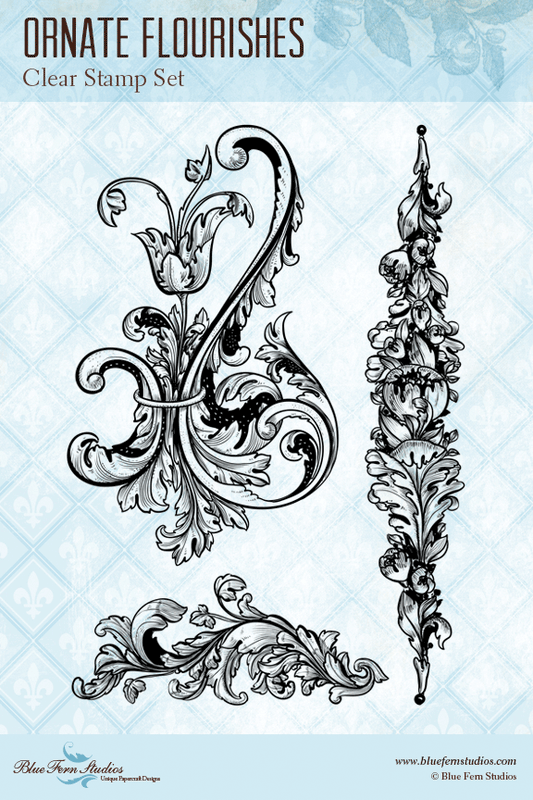 Blue Fern Stamp - Ornate Flourishes Stamp *