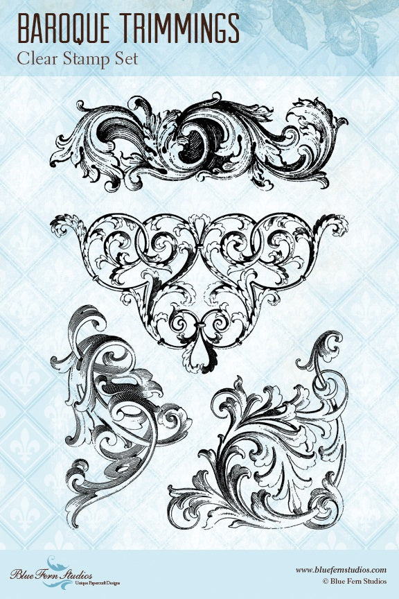Blue Fern Stamp - Baroque Trimmings *