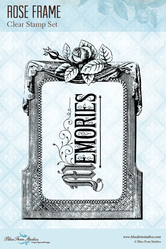 Blue Fern Stamp - Rose Frame Stamp *