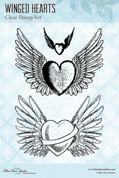Blue Fern Stamp - Winged Hearts Stamp - Stamp Set *