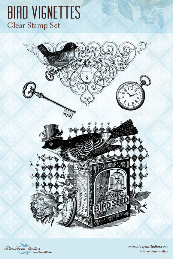 Blue Fern Stamp - Bird Vignettes Stamp *