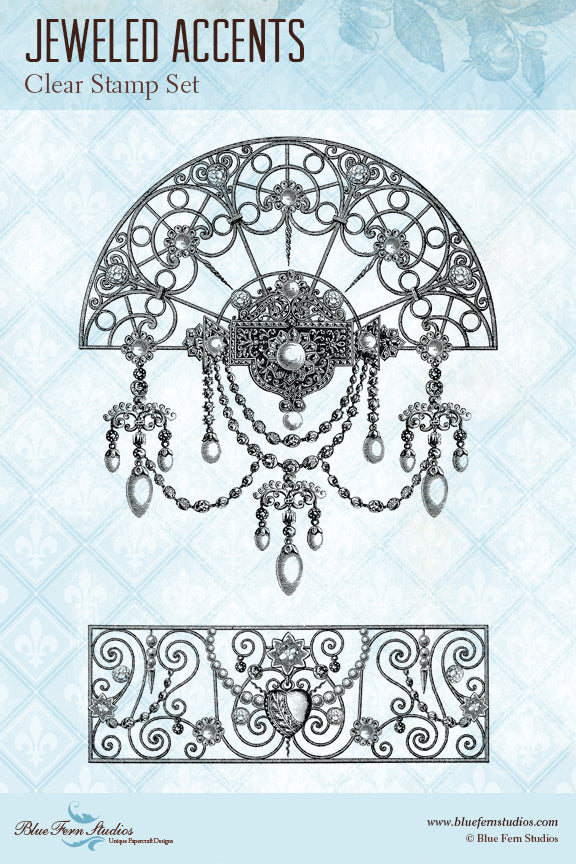Blue Fern Stamp - Jeweled Accents Stamp Set *