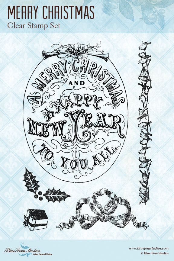Blue Fern Stamp - Merry Christmas Stamp